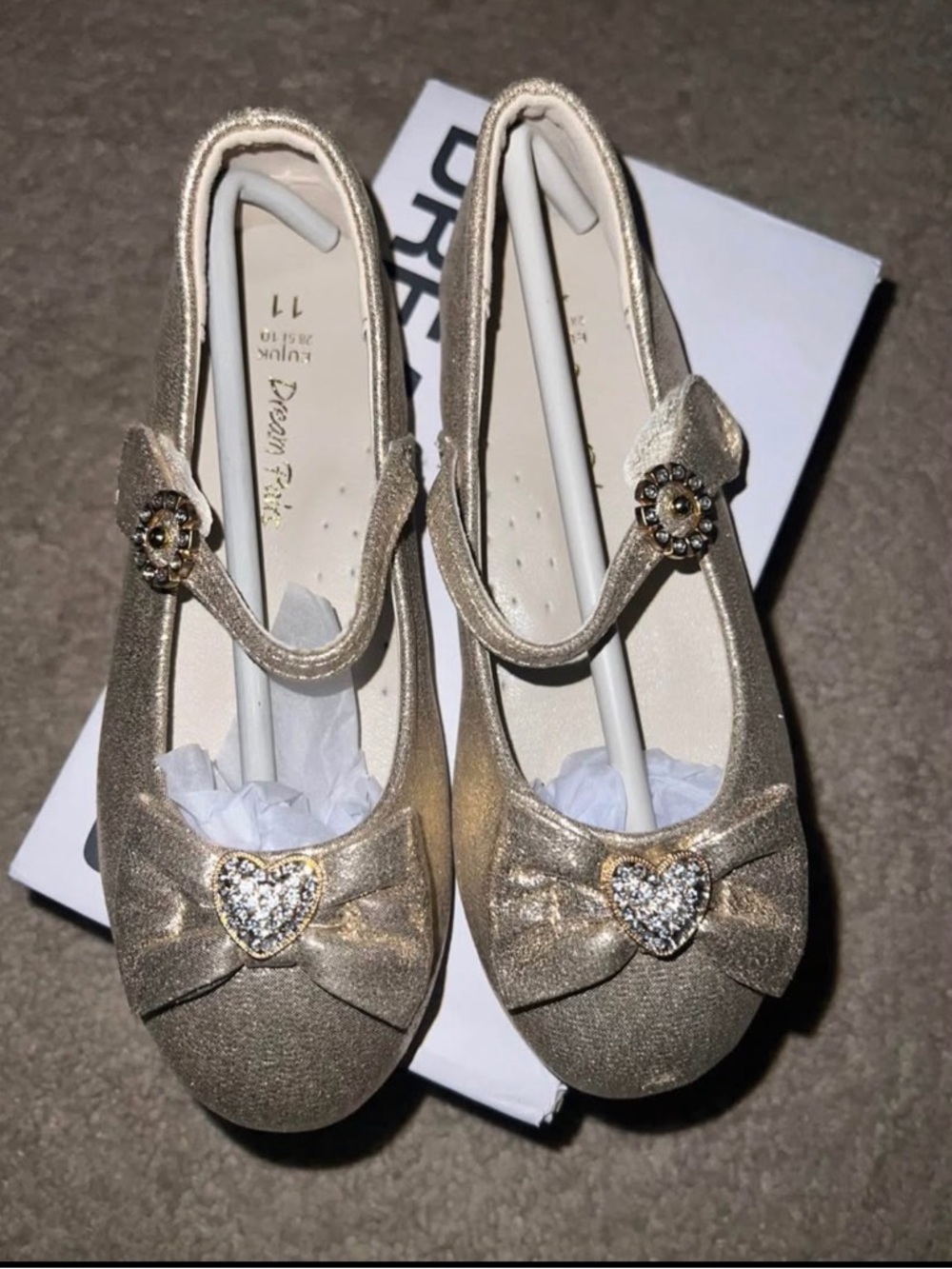 Girls' Gold Sparkle Mary Jane Flats with Heart Gem